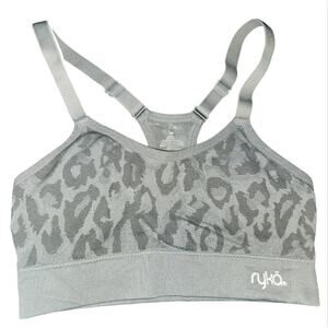 RYKA Women’s Gray Leopard Print Racer Back‎ Lightly Padded Sports Bra Size Small